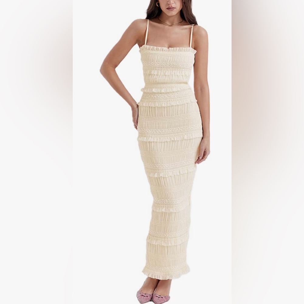 *NEW* Women Spaghetti Strap Ruffle Maxi Slim Fit Bodycon Dress